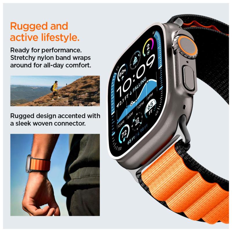 Λουράκι Spigen WBF1 Apple Watch (44/ 45/ 46/ 49mm) Μαύρο-Πορτοκαλί