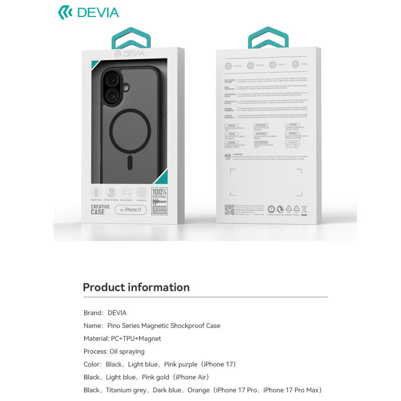 Θήκη TPU & PC Devia Apple iPhone 17 Magnetic Shock Proof Pino Μαύρο