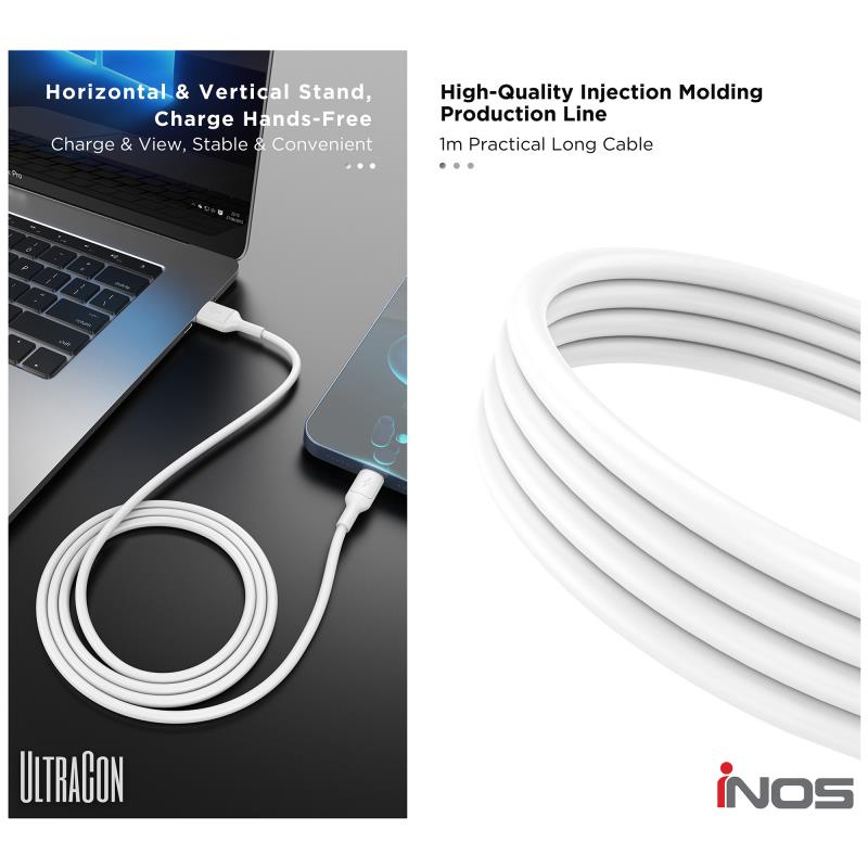 Καλώδιο Σύνδεσης USB 2.0 inos UltraCon USB A σε USB C 30W 1m Λευκό