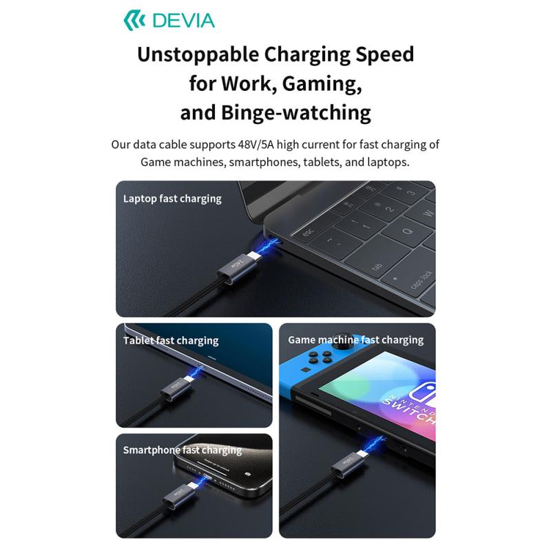 Καλώδιο Σύνδεσης USB 2.0 Devia EC652 USB C σε USB C PD 240W 2m Extreme Μαύρο