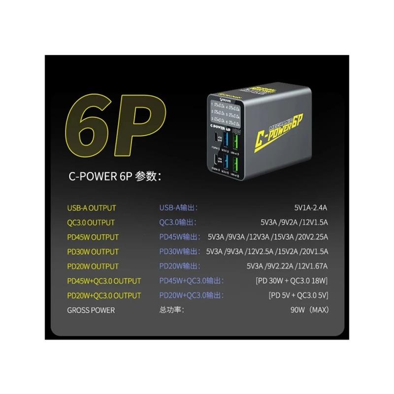 Πολυφορτιστής Πάγκου Service Mechanic C-Power 6P 90W με 6 Θύρες USB A & USB C 90W PD / QC3.0