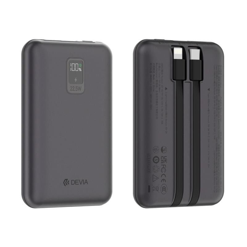 Φορτιστής Ανάγκης Devia EP202 22.5W 10000mAh Mini με 2 Ενσωματωμένα Καλώδια Extreme Speed Γκρι