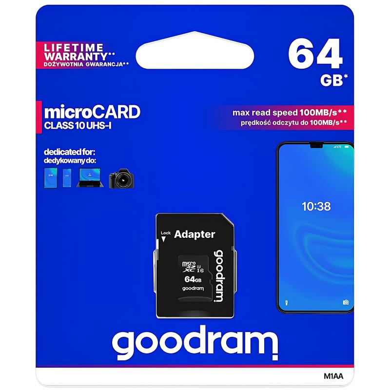 Κάρτα μνήμης Micro SDXC C10 UHS-1 GoodRam 100MB/s 64GB + 1 ADP