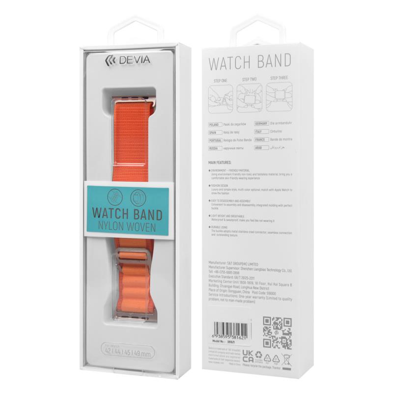 Λουράκι Devia Sport5 Nylon Woven Apple Watch (44/ 45/ 46/ 49mm) Deluxe Πορτοκαλί