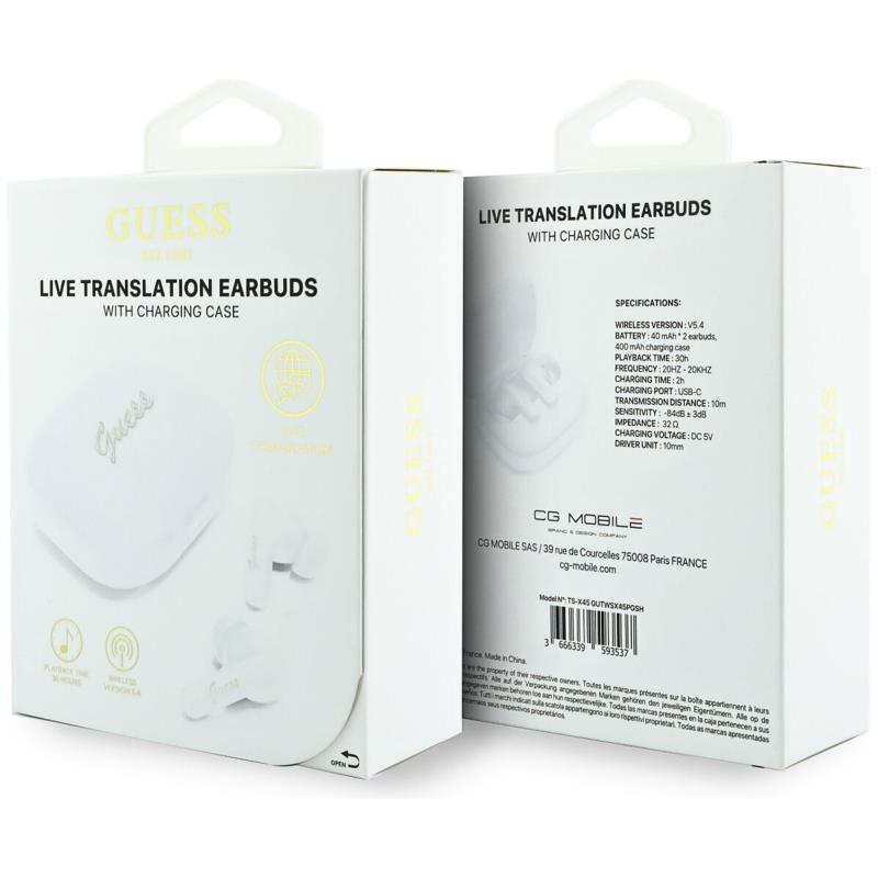 True Wireless Ακουστικά Bluetooth Guess Script Metal Logo 4G Λευκό