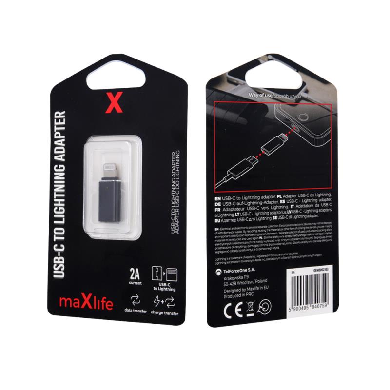 Αντάπτορας Maxlife USB C Θηλυκό σε Lightning Αρσενικό Μαύρο