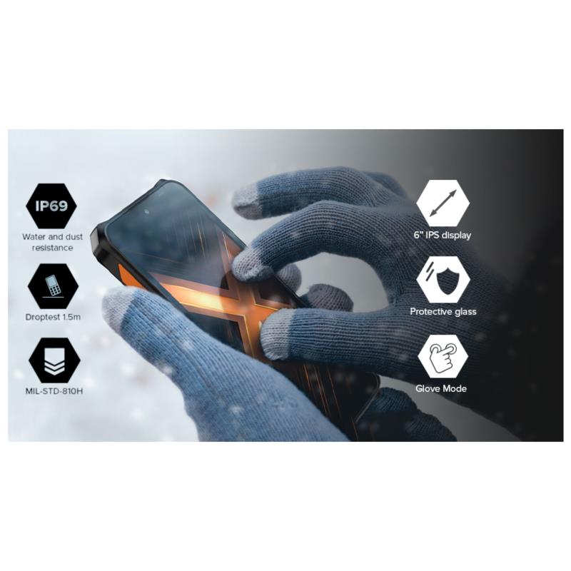 Κινητό Τηλέφωνο Hammer Energy X2 (Dual SIM) 128GB 6GB RAM Μαύρο-Πορτοκαλί