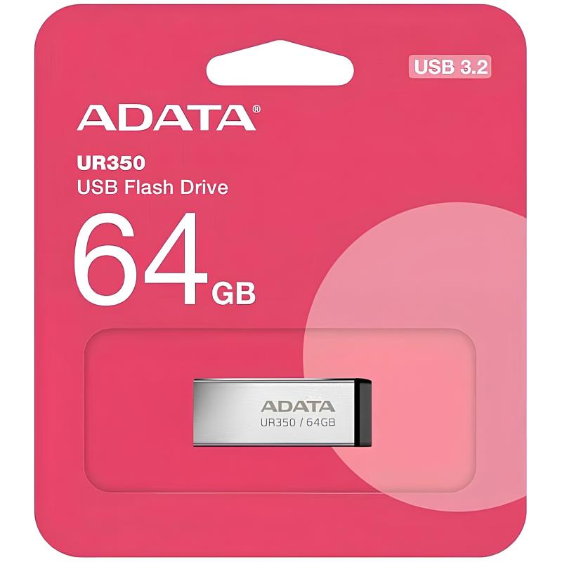 USB 3.2 Flash Disk Adata UR350 USB A 100MB/s 64GB Ασημί
