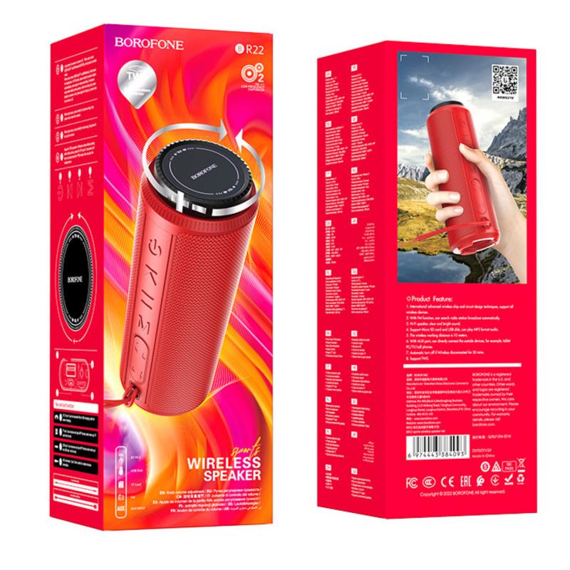 Φορητό Ηχείο Bluetooth Borofone BR22 Sports TWS BT 5.1 Ραδιόφωνο FM USB AUX MicroSD 1200mAh 10W Κόκκινο