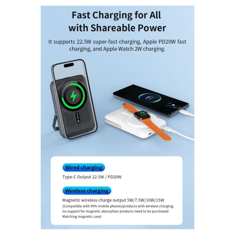 Φορτιστής Ανάγκης Devia EP201 22.5W 10000mAh PD Magnetic Wireless με Βραχίονα Στήριξης Extreme Speed Γκρι