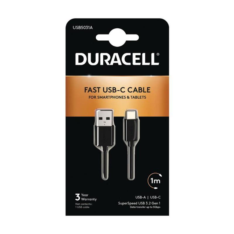 Καλώδιο Σύνδεσης USB 3.0 Duracell USB A σε USB C 15W 1m Μαύρο
