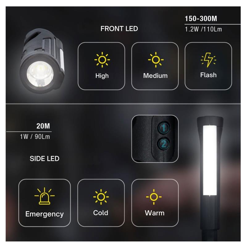 Φακός Ασφαλείας LED GSC 1.2W 1200mAh 110lm Μαύρο