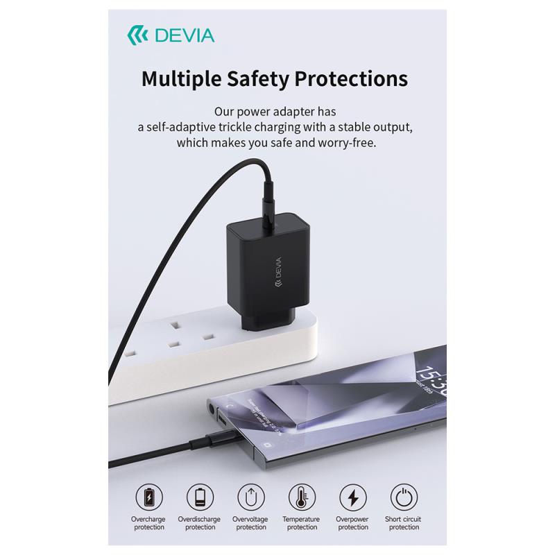 Φορτιστής Ταξιδίου Ταχείας Φόρτισης Devia GS-W45A0948 45W με Έξοδο USB C PD Rocket Μαύρο