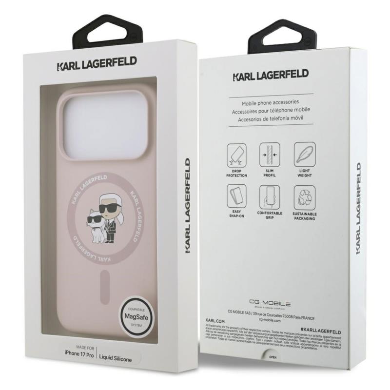 Θήκη Σιλικόνης Karl Lagerfeld Magsafe Apple iPhone 17 Pro Max Ring Karl & Choupette Ροζ