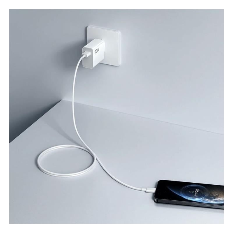 Φορτιστής Ταξιδίου Ταχείας Φόρτισης Xiaomi HyperCharge Combo με Έξοδο USB A 90W & Καλώδιο USB C 1m Λευκό