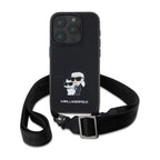Θήκη Δερμάτινη Karl Lagerfeld Apple iPhone 16 Pro Saffiano Crossbody Metal Pin Karl & Choupette Μαύρο