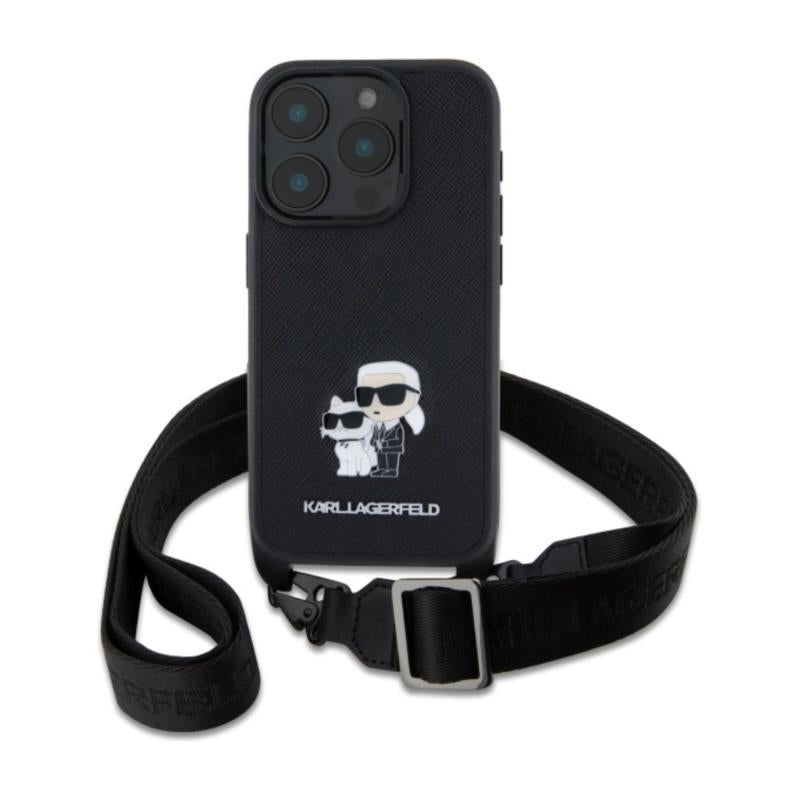 Θήκη Δερμάτινη Karl Lagerfeld Apple iPhone 16 Pro Saffiano Crossbody Metal Pin Karl & Choupette Μαύρο