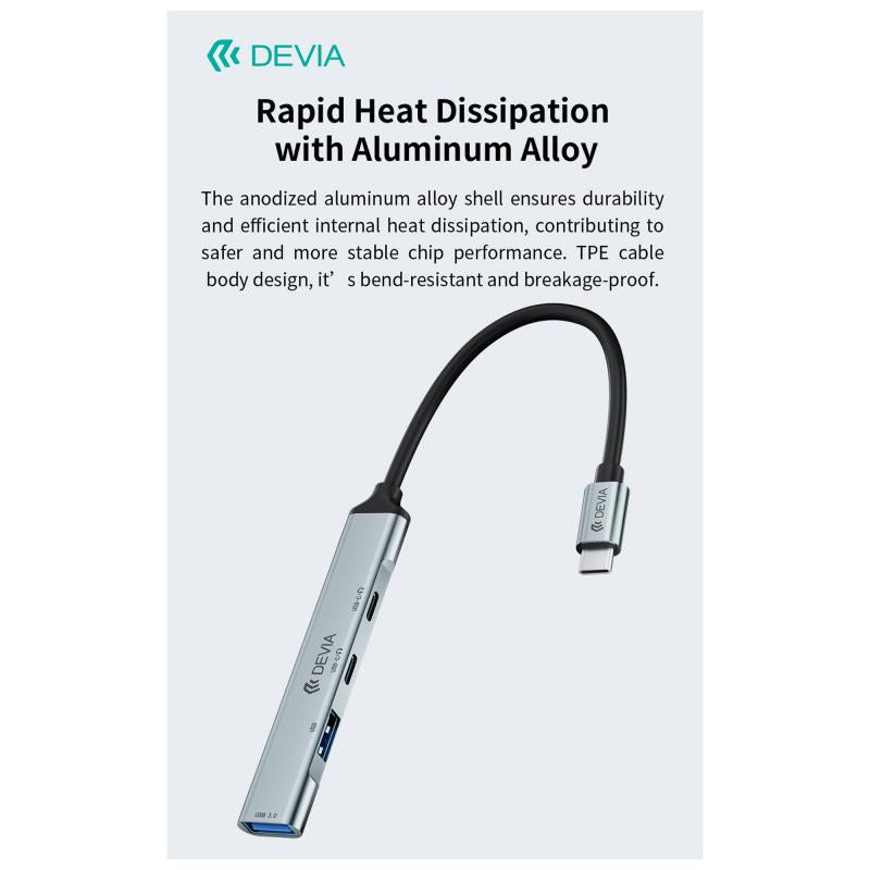 Hub USB C Devia EC707 4 σε 1 2xUSB A & 2xUSB C Lite1 Γκρι