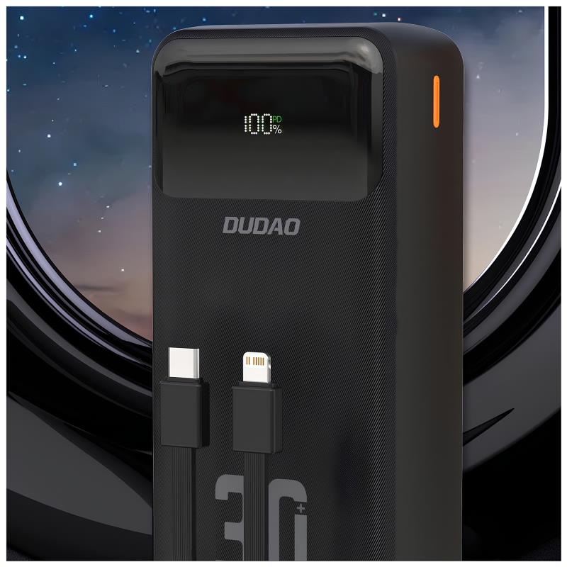 Φορτιστής Ανάγκης Dudao K15Max 22.5W 30000mAh PD QC με 2 Ενσωματωμένα Καλώδια Μαύρο