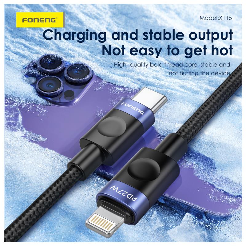 Καλώδιο Σύνδεσης USB 2.0 Foneng X115 Metal Head Braided USB C σε Lightning PD 27W 1m Μαύρο