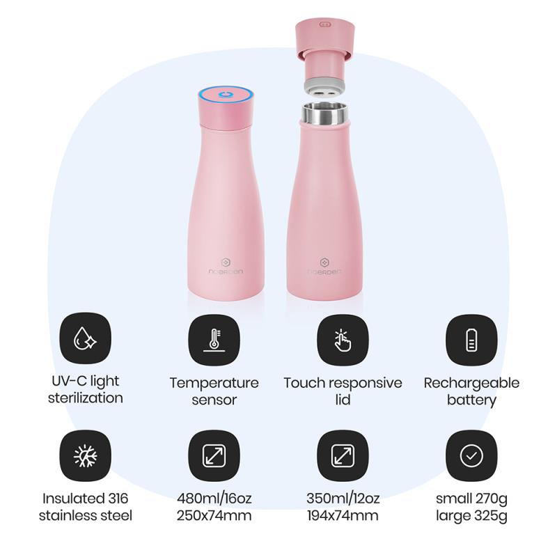Smart Μπουκάλι-Θερμός UV Noerden LIZ Ανοξείδωτο 350ml Ροζ