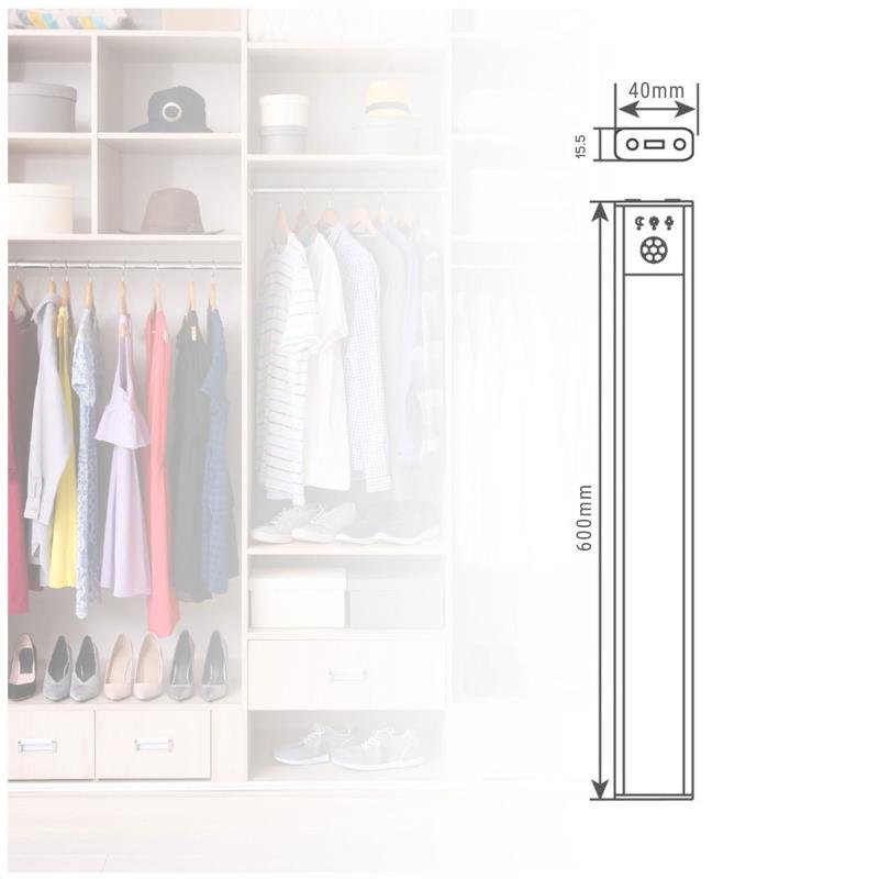 Φωτιστικό LED GSC Tibuka 60cm με Αισθητήρα Κίνησης 180lm 3000K έως 6500K Ασημί