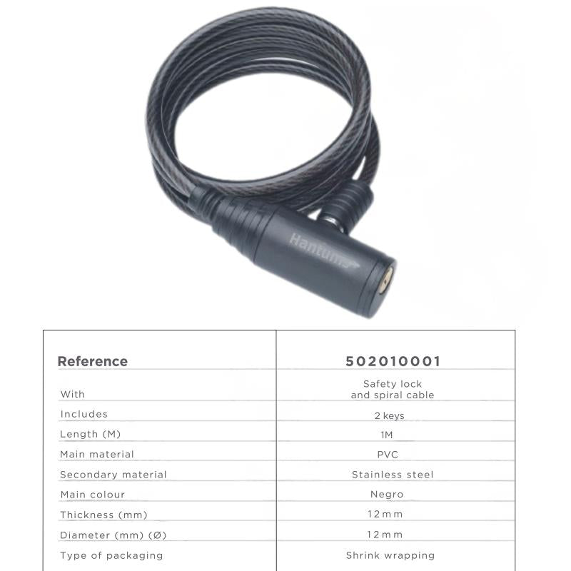 Κλειδαριά Ποδηλάτου GSC 12mm 1m Μαύρο