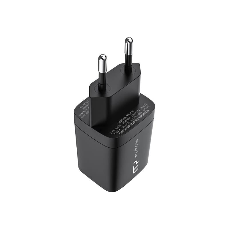 Φορτιστής Ταξιδίου Ταχείας Φόρτισης myPhone SWIFTCHARGE DUO με Διπλή Έξοδο USB A & USB C PD 20W Μαύρο