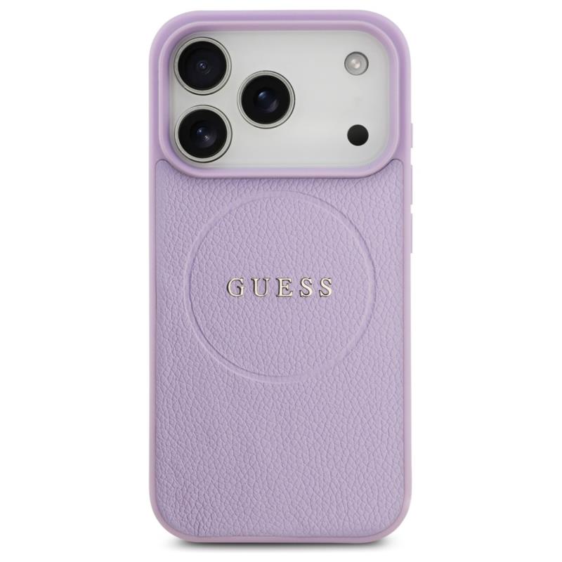 Θήκη PU Guess MagSafe Apple iPhone 17 Pro Max Grained Gold Ring Μωβ
