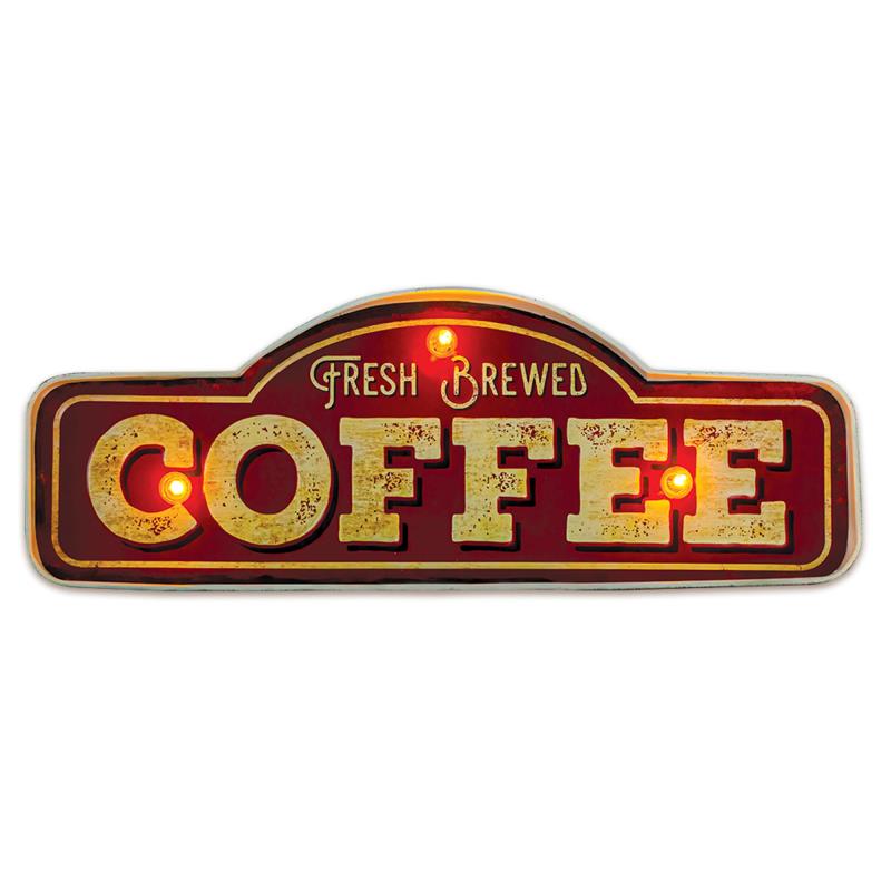 Μεταλλική Πινακίδα LED Forever Light RETRO Fresh Brewed Coffee Κόκκινο-Χρυσό