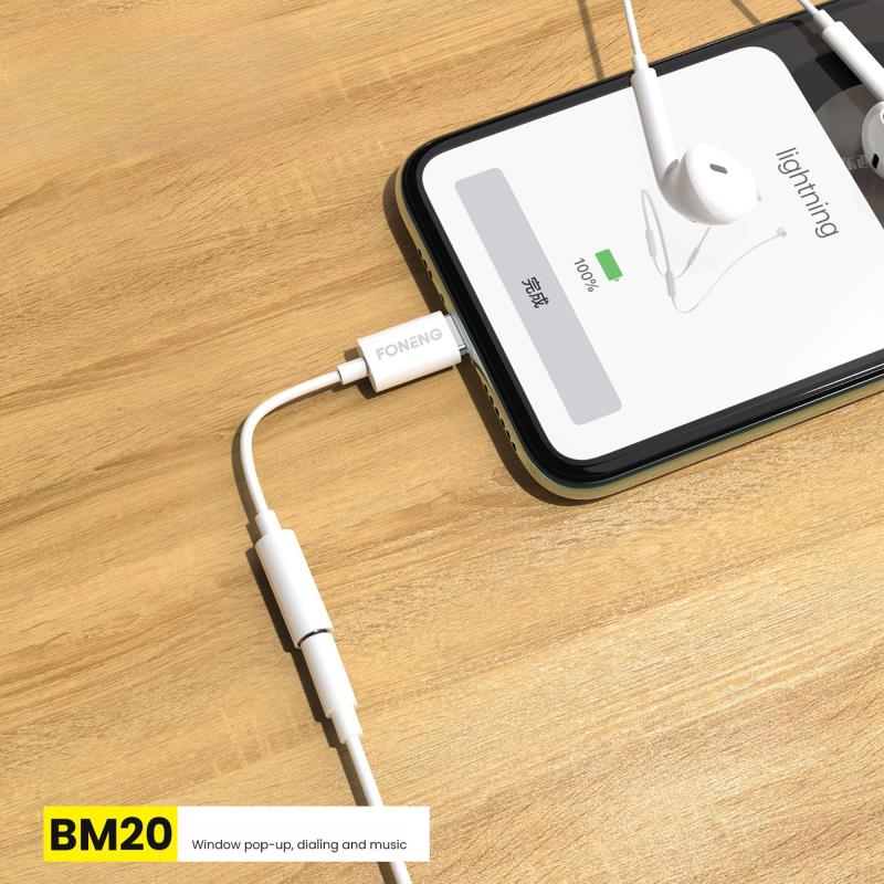 Αντάπτορας Foneng BM20 3.5mm Θηλυκό σε Lightning Αρσενικό 0.1m Λευκό