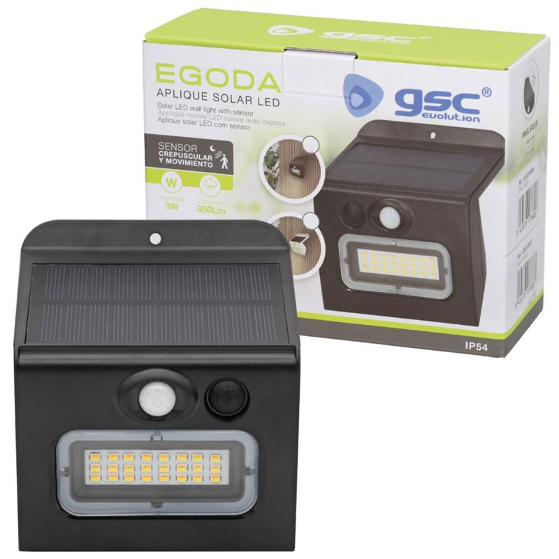 Ηλιακό Φωτιστικό Εξ. Χώρου LED GSC Egoda Bulkhead 3W 350lm CCT IP65 με Αισθητήρα Κίνησης & Νυκτός Μαύρο