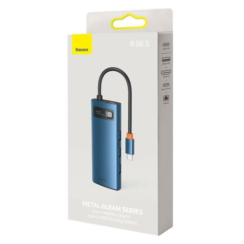 Hub USB C Baseus WKWG000003 6 σε 1 με RJ45 Metal Gleam Μπλε