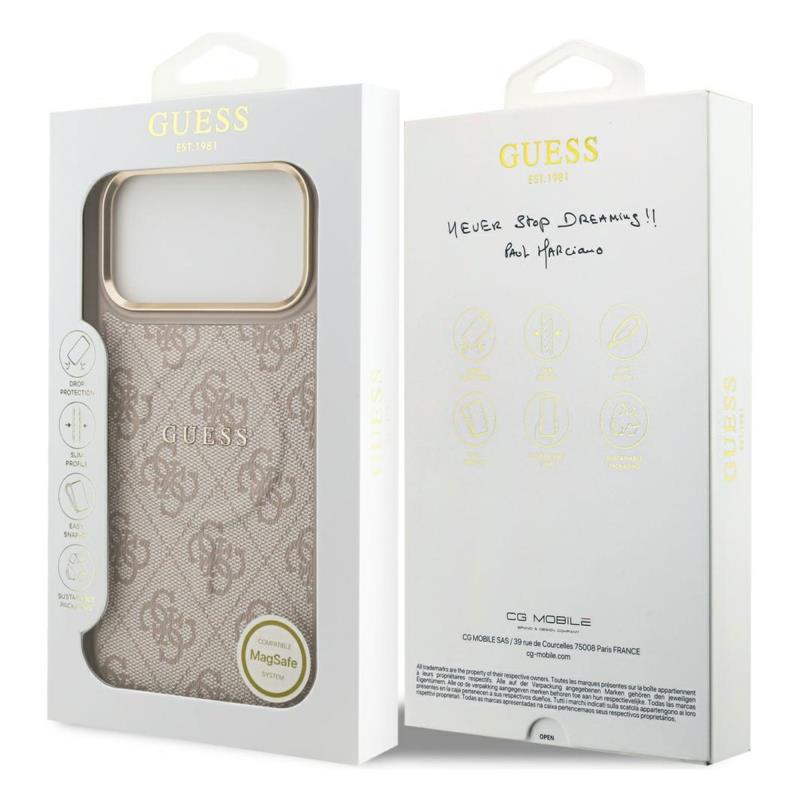 Θήκη PU Guess MagSafe Apple iPhone 17 Pro Max Hardcase Classic 4G Ροζ