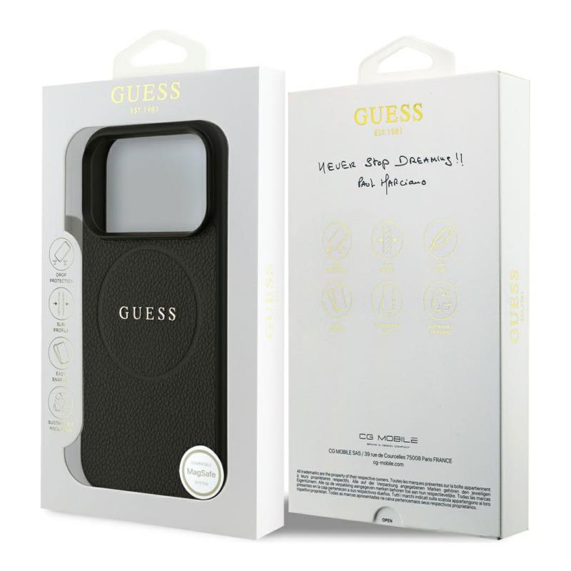 Θήκη PU Guess MagSafe Apple iPhone 17 Pro Max Grained Gold Ring Μαύρο