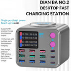 Πολυφορτιστής Πάγκου MaAnt Dian Ba 2 με 9 Θύρες USB A & 3 Θύρες USB C & 1 Ασύρματη PD 3.0/ QC 3.0 300W & Οθόνη Ενδείξεων Γκρι