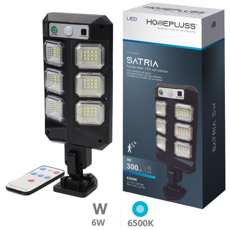 Ηλιακό Φωτιστικό Εξ. Χώρου LED Homepluss Satria 5W 300lm 6500K με Αισθητήρα Κίνησης & Νυκτός Μαύρο