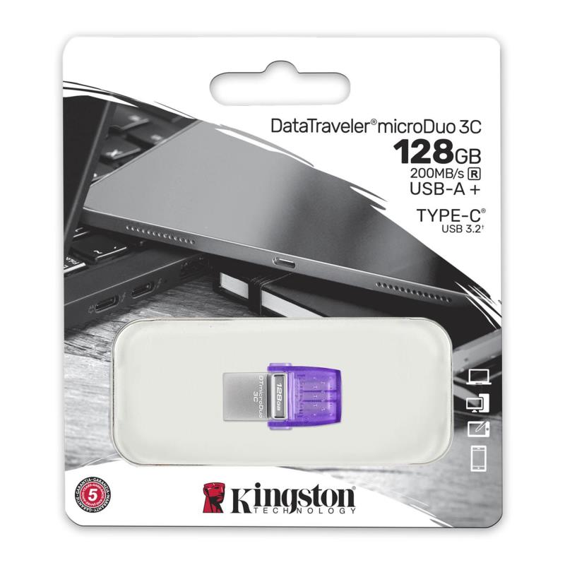 USB 3.2 Flash Disk Kingston DataTraveler Dual Drive DTDUO USB A & USB C 128GB Μωβ