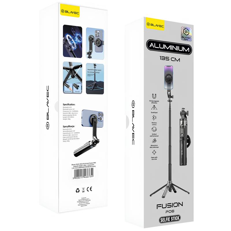 Ασύρματο Selfie Stick & Τρίποδο Blavec Aluminium Fusion P-06 με Τηλεχειριστήριο για Smartphones 1,34m Μαύρο