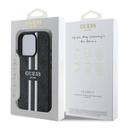 Θήκη PU Guess MagSafe Apple iPhone 16 Pro Hardcase Printed Stripes 4G Μαύρο