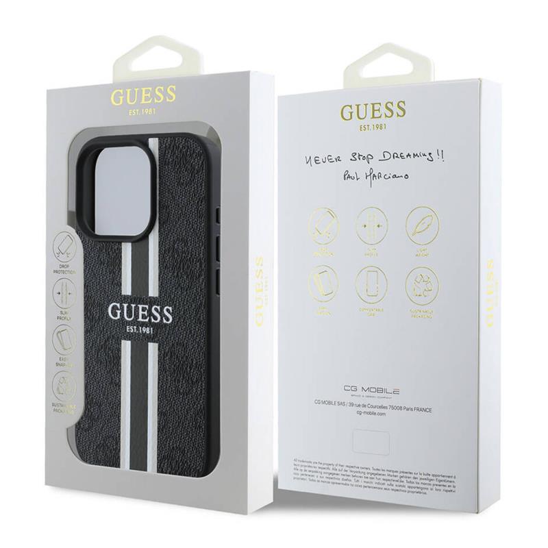 Θήκη PU Guess MagSafe Apple iPhone 16 Pro Hardcase Printed Stripes 4G Μαύρο