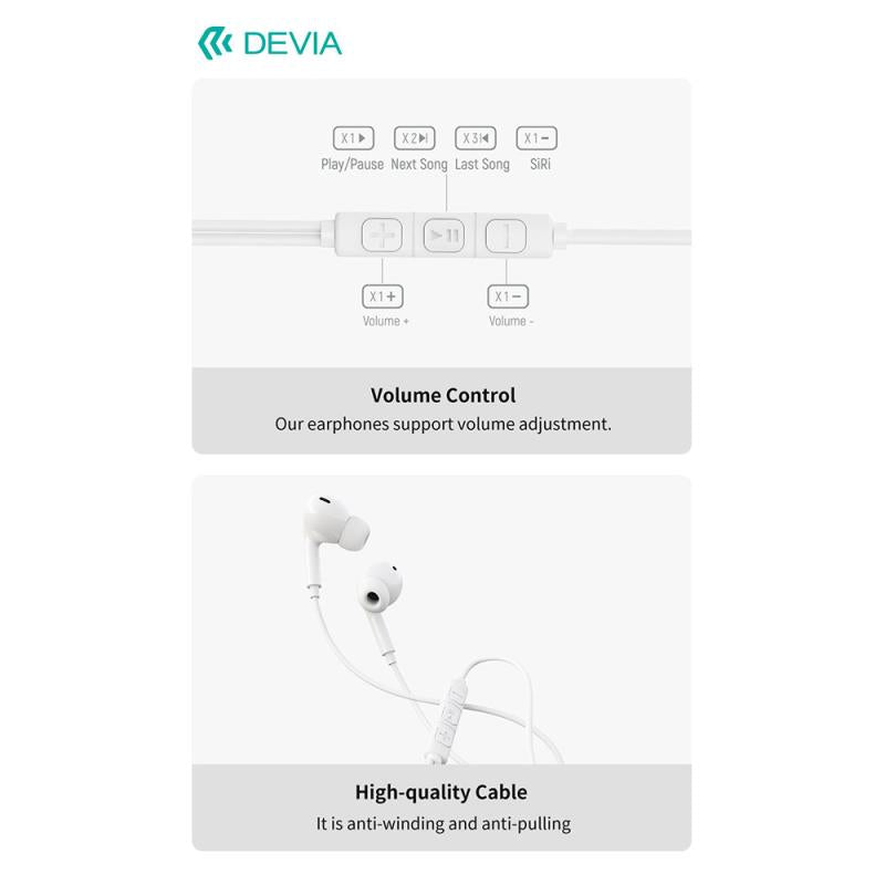 Hands Free Stereo Devia EM106 A2 3.5mm Kintone Λευκό