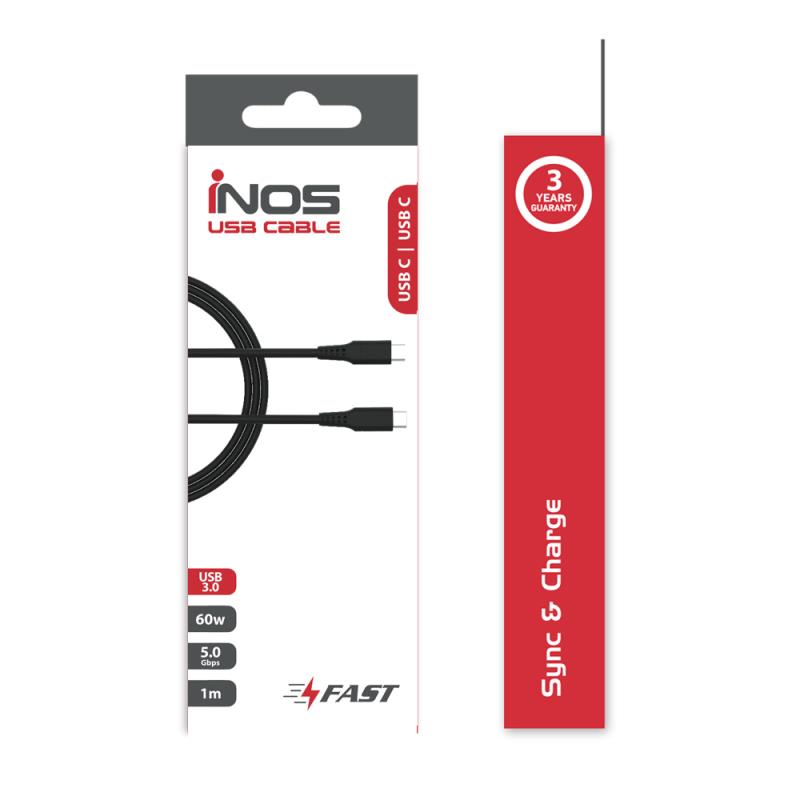 Καλώδιο Σύνδεσης USB 2.0 inos USB C σε USB C 60W 1m Μαύρο
