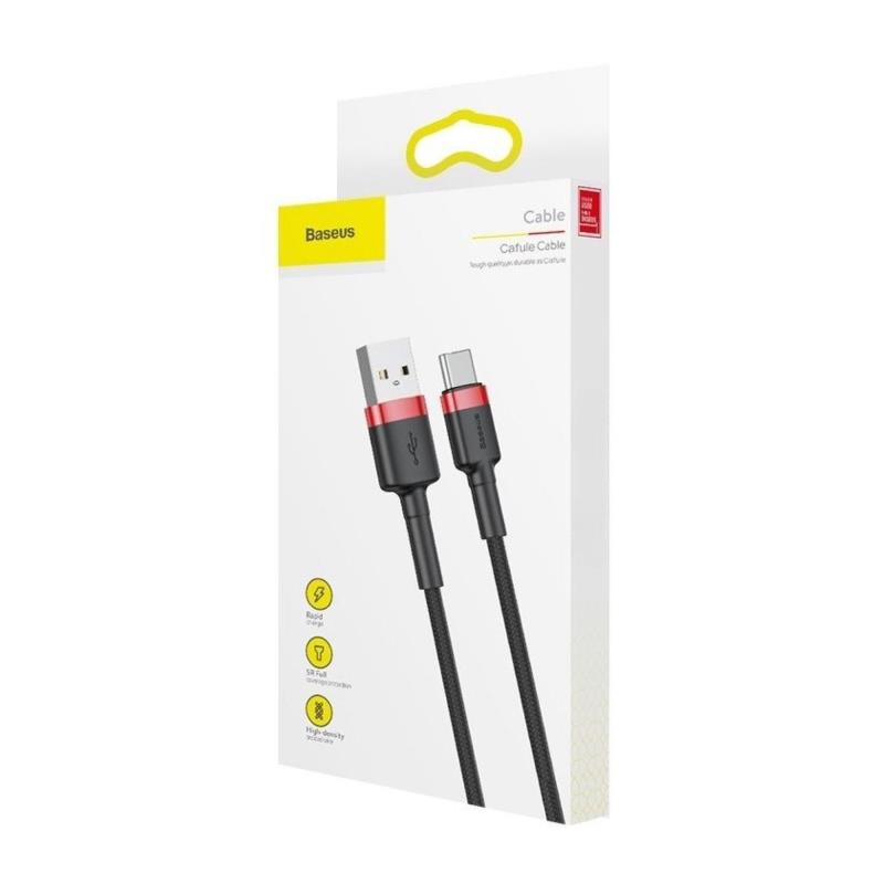 Καλώδιο Σύνδεσης USB 2.0 Baseus Cafule USB A σε USB C 15W 3A 1m Μαύρο-Κόκκινο
