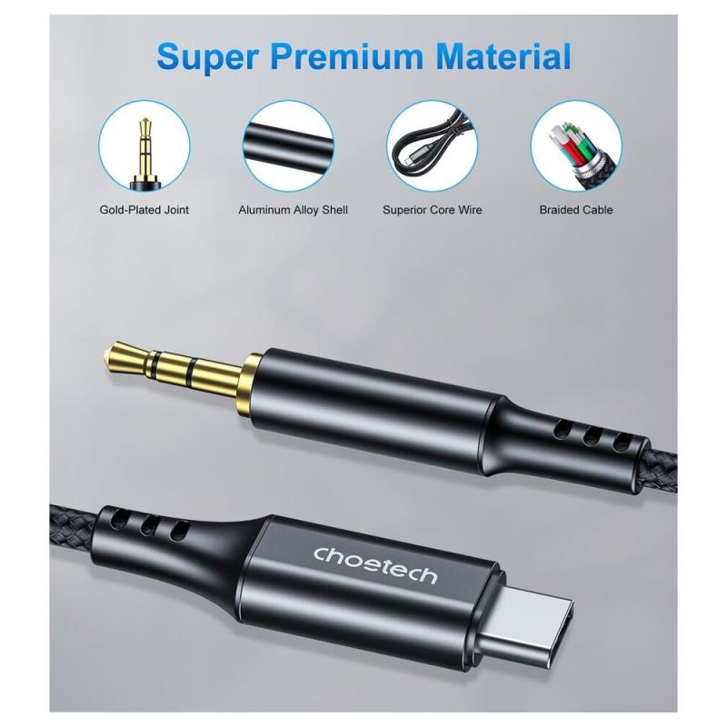 Καλώδιο Ήχου Choetech AUX008 USB C σε 3.5mm 2m Μαύρο