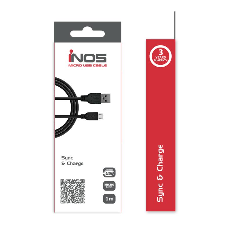 Καλώδιο Σύνδεσης USB 2.0 inos USB A σε Micro USB 10W 1m Μαύρο
