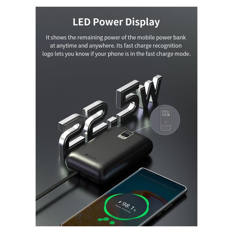 Φορτιστής Ανάγκης Devia EP208 22.5W 20000mAh Mini με 2 Ενσωματωμένα Καλώδια Ultra4 Ασημί