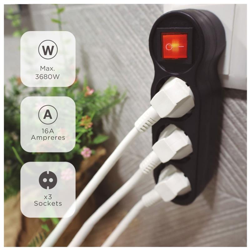 Πολύπριζο GSC 3 Θέσεων με Διακόπτη Μαύρο