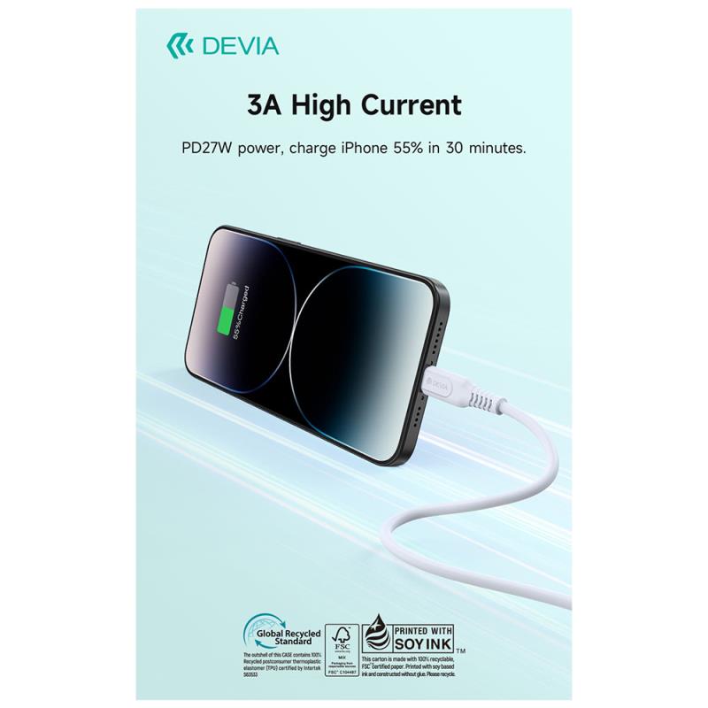 Καλώδιο Σύνδεσης USB 2.0 Enviroment-Friendly Devia EC635 USB C σε Lightning PD 27W 1m GRS Λευκό