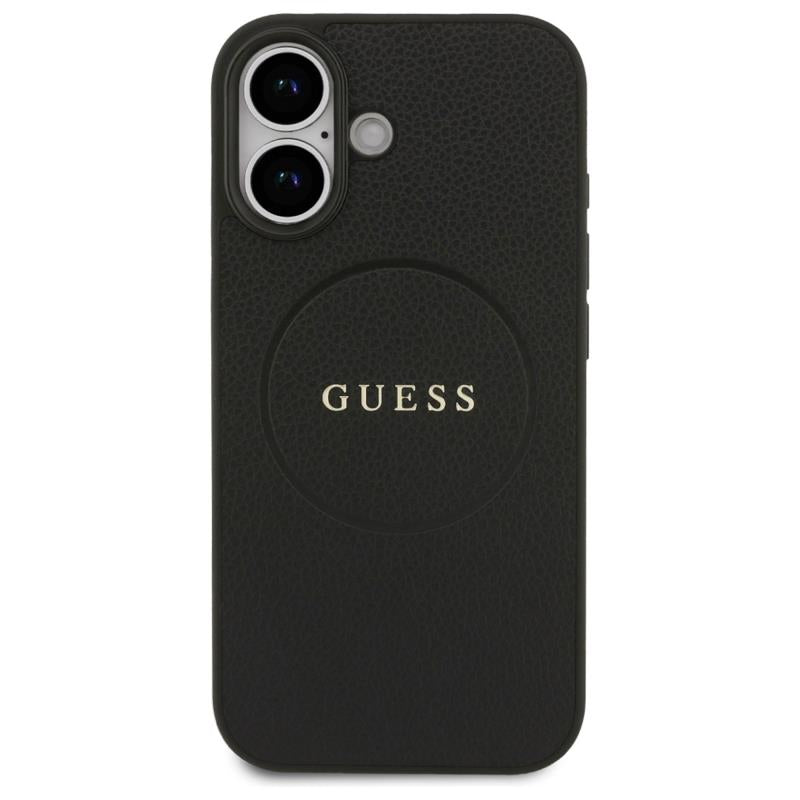 Θήκη PU Guess MagSafe Apple iPhone 17 Grained Gold Ring Μαύρο